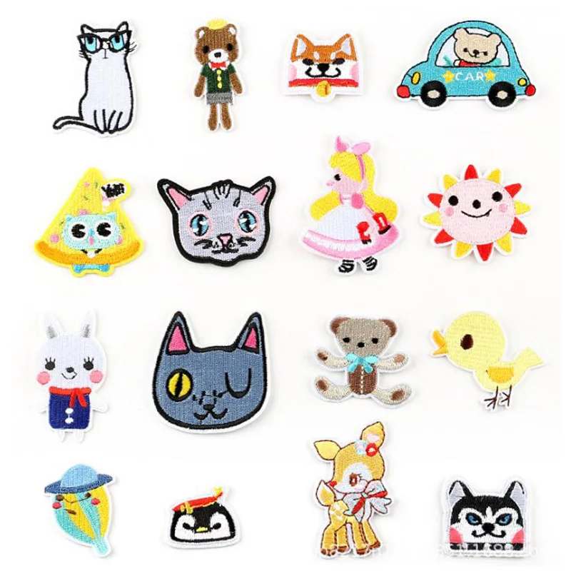 

Cartoon Cat Bear Dog Embroiderey Patches Animal Deer Iron on DIY Badges Cute Patch Clothes Appliques Stickers Sewing Accessory