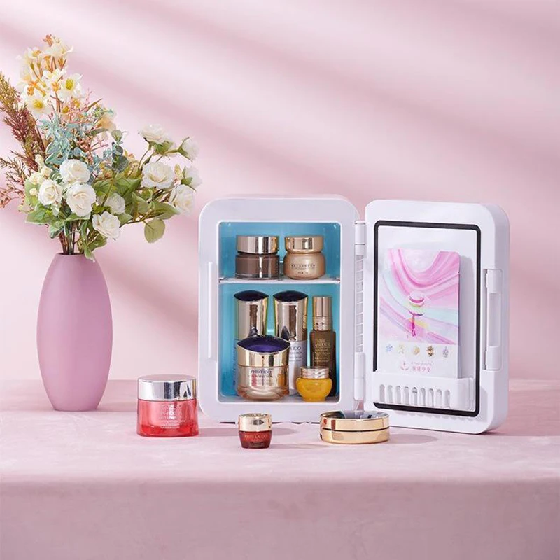 8LBeautyMakeupRefrigeratorMiniFridgeMirrorwithLampDisplaySkin