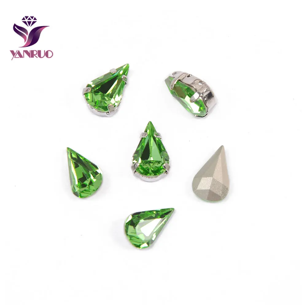 

YANRUO 4300 Pear Drop Peridot Rhinestones for Crafts Ornaments Claw Base Sew on Clothes All for Needlework