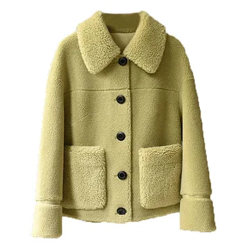 

Winter Women Warm Solid Fleece Leather Faux Fur Patchwork Pocket Long Sleeve Slim Jacket Button Oversize Outwear Coats Tops