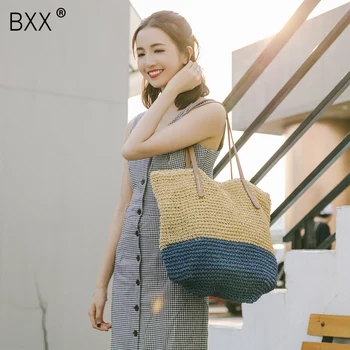 

[BXX] Women's Single Shoulder Crossbody Bag 2020 Summer All-match Handmade Straw Weaving Beach Package Large Capacity Bag HE787