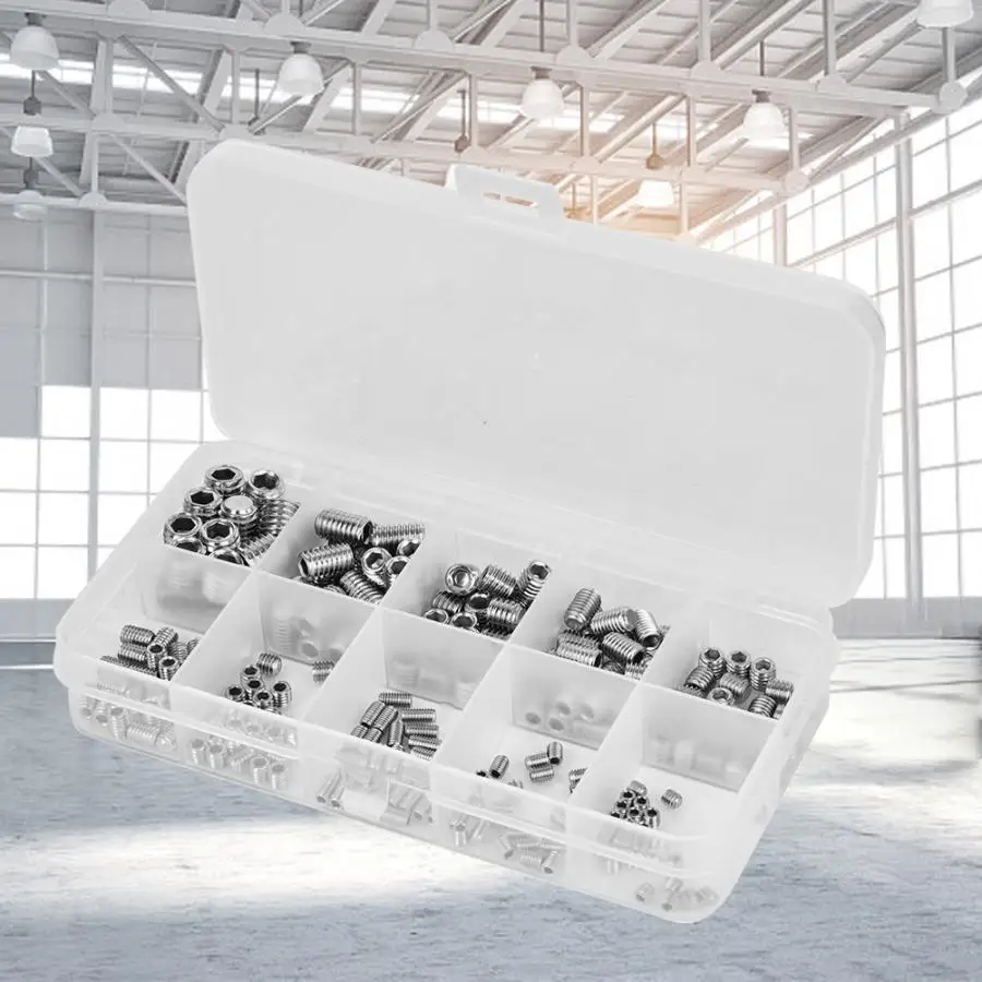 245Pcs Headless Set Screws Set Stainless Steel Hex Socket Concave End