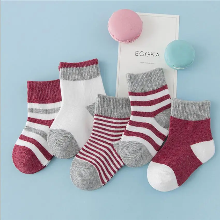 5 Pair Socks Wine 5 пар детских носков с героями мультфильмов детские носки на весну и осень полосатые хлопковые детские носки для мальчиков и девочек, носки для От 0 до 6 лет, детские носки - Цвет: 5 Pair Socks Wine