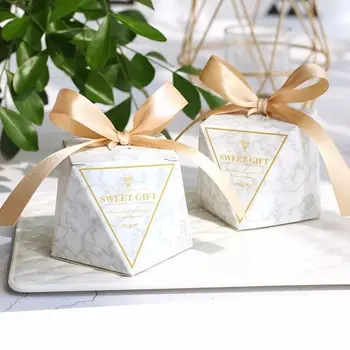 

50pcs/lot New Marble Candy Box With Ribbons Baby Shower Decoration Wedding Favors Gift Sweet Birthday Bag Event Party Supplies