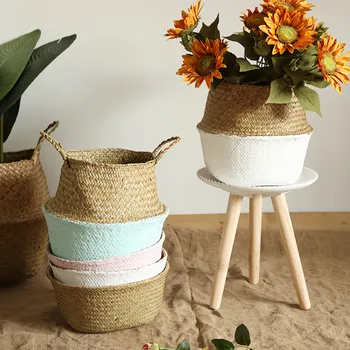 

Storage Baskets laundry Seagrass Baskets Wicker Hanging Flower Pot Baskets Storage Flower Home Pot panier osier basket for toys