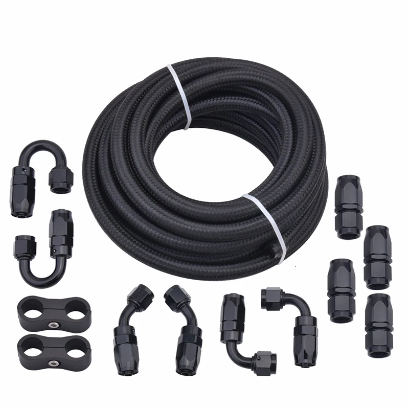 20Ft 8AN 1/2 Fuel Line Fitting Kit Nylon Braided CPE Oil Hose with 10pcs Swivel Universal Black 
