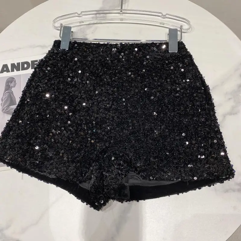 Whole Body Sequins Shorts Women 2021 Autumn New Shiny Zipper Nightclub Short Femme Slim Fit Sliver Black soffe shorts