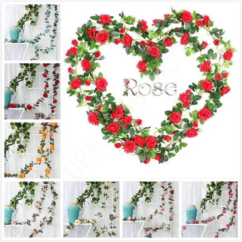9 Heads/16 Heads/33 heads Artificial Rose Flower Vines Wedding Decor Rattan String Garden Hanging Garland Silk | Дом и сад