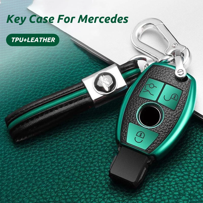 

Leather+TPU Car Remote Key Cover Case Fob For Mercedes Benz A B R G Class GLK GLA CLS GLS GLE C200 W204 W251 W176 W463 E43 W213