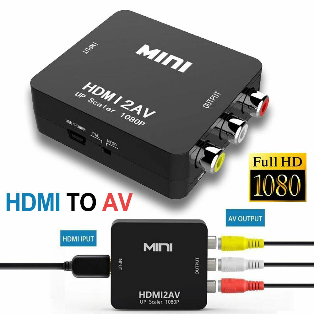 

HDMI-compatible to RCA Converter AV/CVSB L/R Video Box HD 1080P 1920*1080 60Hz HDMI2AV Support NTSC PAL Output HDMIToAV