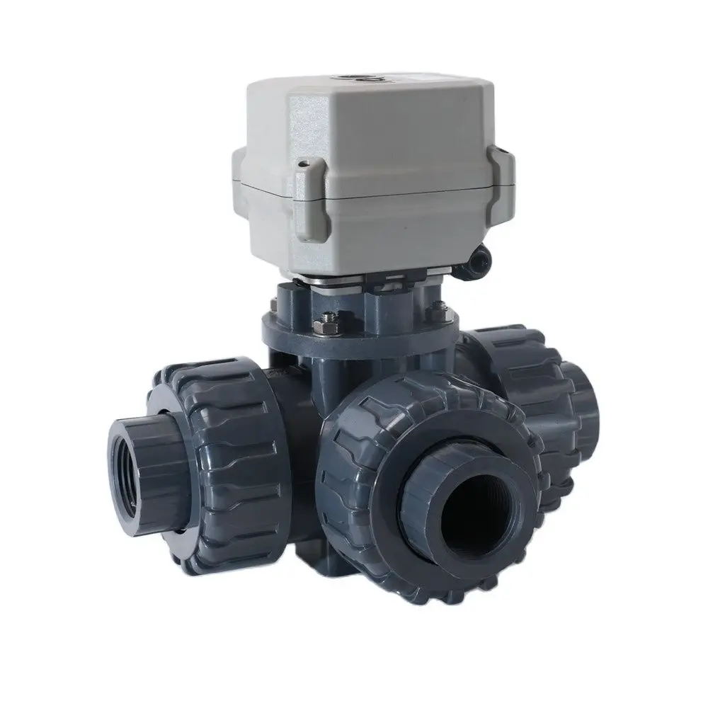 3 Way DN25 1'' UPVC Motorized Ball Valve 24VAC/DC 110 230VAC Electric