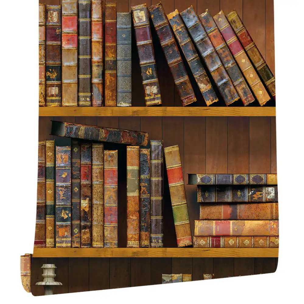 3D винтажная книжная полка пилинг и палка обои текстура древесины съемные