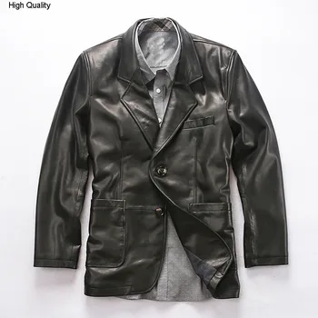 

AVFLY men's British style genuine leather jacket two buttons smart casual sheepskin leather suit men ltaly sheepskin blazer male