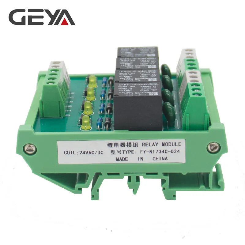 GEYA 4-Канальный Релейный Модуль 1 SPDT DIN рейка крепление 12V 24V DC/AC Интерфейс триггерный релейный модуль 230VAC