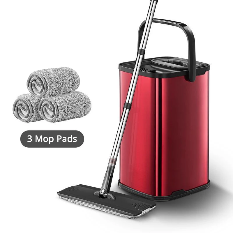Stainless steel Mop Flat Squeeze Magic Automatic And Bucket Avoid Hand Washing Cleaning Cloth Kitchen Lazy QH | Дом и сад