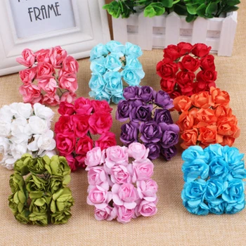 

144pcs 3cm Mini Paper Rose Artificial Sims Azalea Flower Bouquet Wedding Flower DIY Wreath Material Birthday Cake Box Decoration