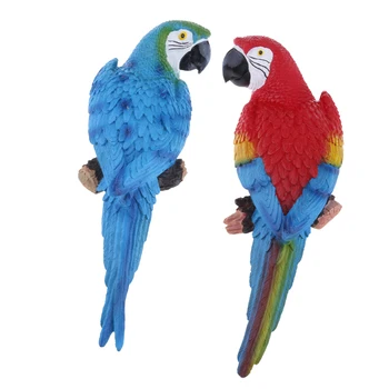 

2x Parrot Ornament Birds Animal Outdoor Garden Tree Decor Red & Blue 31cm