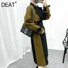 DEAT осень и зима новые продукты мода контраст цвета соответствующие похудение темперамент длинное шерстяное пальто для женщин PA739