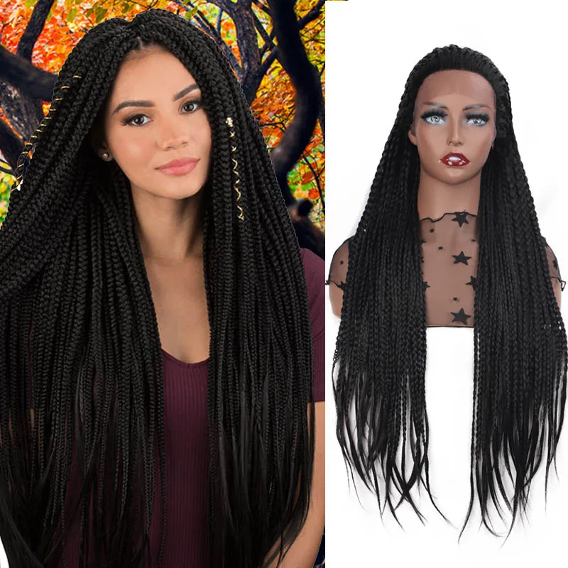 ELEGANT MUSES Lace Front Wig Synthetic Purple 66cm Long Box Braid Wig