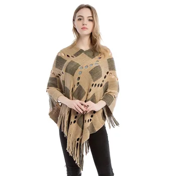 

Women's Knitted Hollow Out Faux Cashmere Scarf Poncho Red Stole Khaki Shawl Lady Tippet Tassel Loose Scarves Designer Pashminas