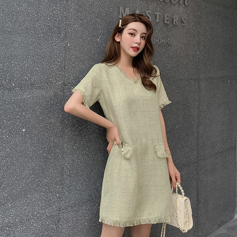 

2019 Summer Small Fragrant Wind Pocket Dress Korean-style Non-mainstream Mid-length Retro Hong Kong Flavor Base Skirt Children