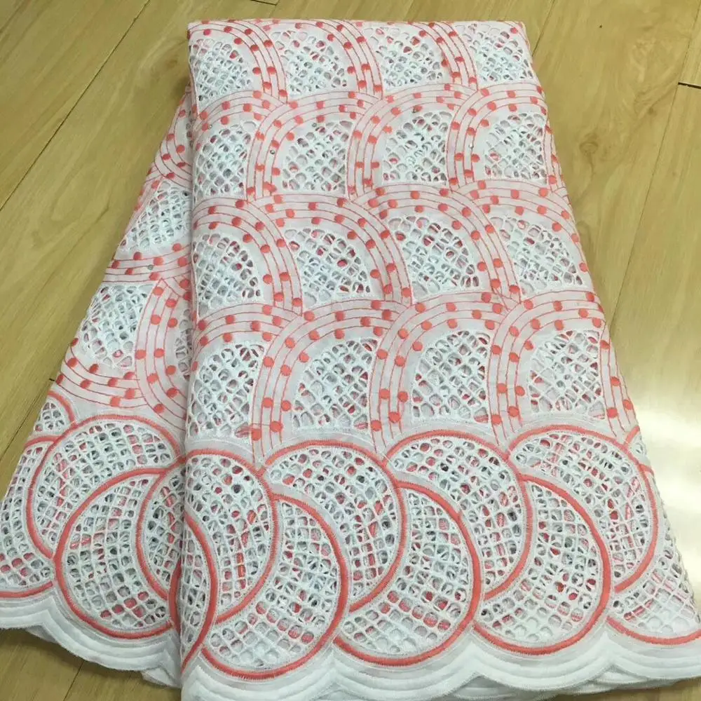 Высокое качество африканская сетчатая кружевная ткань хлопок вышивка французская швейцарская вуаль пробивная хлопковая кружевная ткань белая 5 ярдов