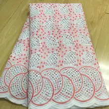 Высокое качество африканская сетчатая кружевная ткань хлопок вышивка французская швейцарская вуаль пробивная хлопковая кружевная ткань белая 5 ярдов