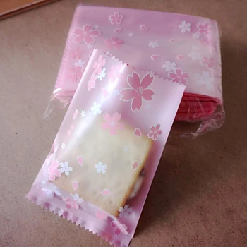 

100pcs Plastic Transparent Frosted Cherry Candy Biscuit Packaging Bag DIY Baking Self-adhesive Bag Wedding Birthday Party