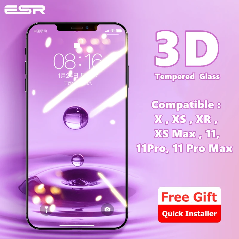 ESR Защита экрана для iPhone 11 Pro Max X XS XR XS Max Promax 3D полное покрытие закаленное защитное стекло для iPhone 2 шт