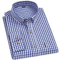 Chemise à carreaux en coton pur pour hommes, manches longues, mode Slim Fit respirant, chemisier de bureau doux 