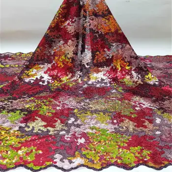 

Red Nigerian Lace Fabrics 2020 High Quality Embroidery French Tulle Lace Material With Sequins For Wedding Dress XY3073B-4