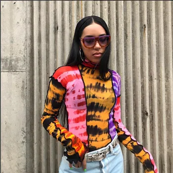 

2020 Newest Hot Patchwork Striped Sexy Women Summer T-shirt Tops Ladies Long Sleeve Crop Tops Female Evening Party Club Wear