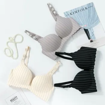 

Fashion Women Seamless Back Closure Bralette Striped Bra Push Up Smooth Padded Bras Wire Free Brassieres New Arrival