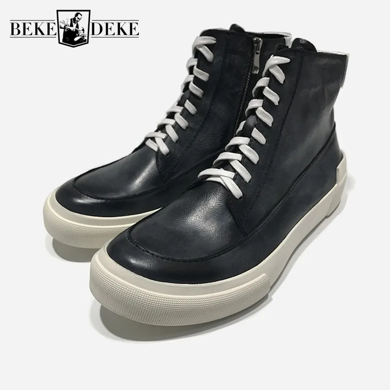 Уличный стиль; высокие кроссовки; мужские ботильоны из натуральной кожи на молнии; Роскошная обувь на плоской платформе; винтажные зимние м... Уличный стиль; высокие кроссовки; мужские ботильоны из натуральной кожи на молнии; Роскошная обувь на плоской платформе; винтажные зимние м...