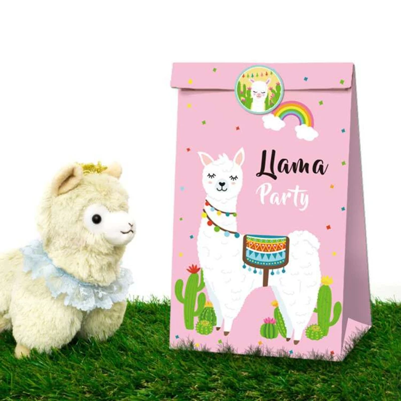 Alpaca Llama Gifts Candy Bags Happy Birthday Party Decorations Alpaca Stickers Thank You Paper Gifts Bags Kids Party Favors