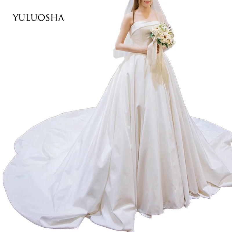 

YULUOSHA Wedding Dress Sleeveless Satin Lace Up Gown Dress Bridal Gown Elegant Boho Wedding Dress Vestidos De Novia 2020 New