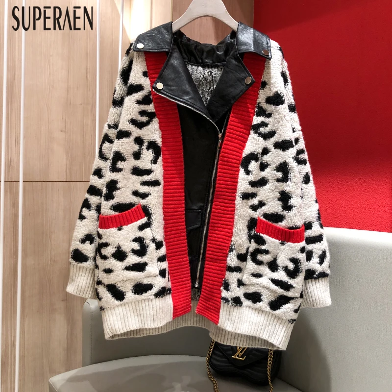 SuperAen, европейские женские куртки, леопардовые,, осенние и зимние, новые, дикие, Дамские куртки, кожа, накладные, две части, топы для женщин