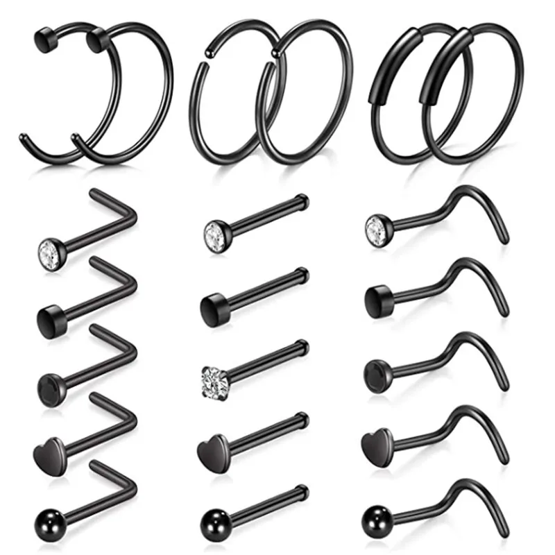 YEYULIN 5/21Pcs Nose Studs Surgical Steel Nostril Studs Screws Nose