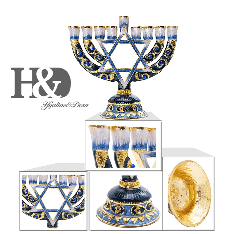 H&D Hanukkah Menorah, ручная роспись, эмалированный подсвечник, Chanukah Menorah, виски, шестиугольная звезда Давида, подсвечники, 9 веток, для украшения дома, вечерние