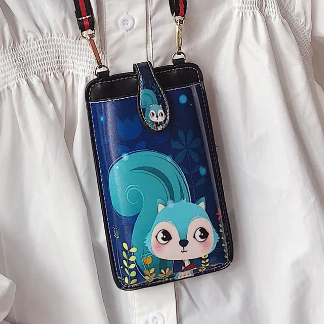 Кожаная сумка для сотового телефона с карманом на плечо, бумажником с принтом, чехлом, шейным ремешком для samsung для iPhone для huawei для Xiaomi - Цвет: B10 Squirrel