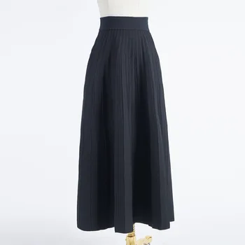 

WEPBEL Women Skirt Long Pleated Ankle Length Solid Color High-Waisted Skirt Fashion Ramadan Muslim Clothing Islamic