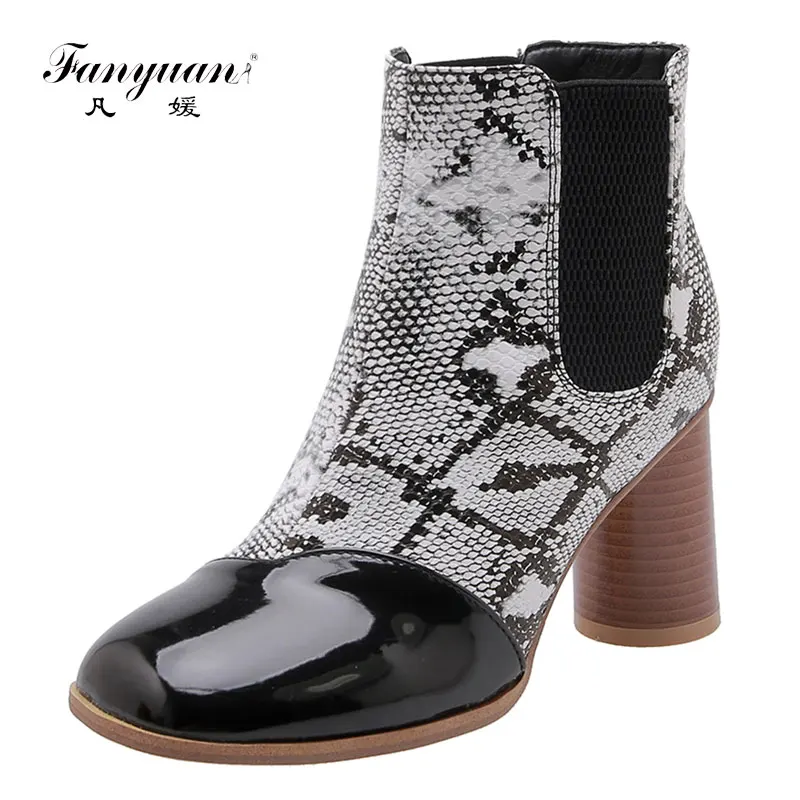 

fanyuan2019 Plus Size 32-48 Add Fur Winter Shoes Woman Boots Chunky High Heels Party Wedding Boots Woman Shoes Women