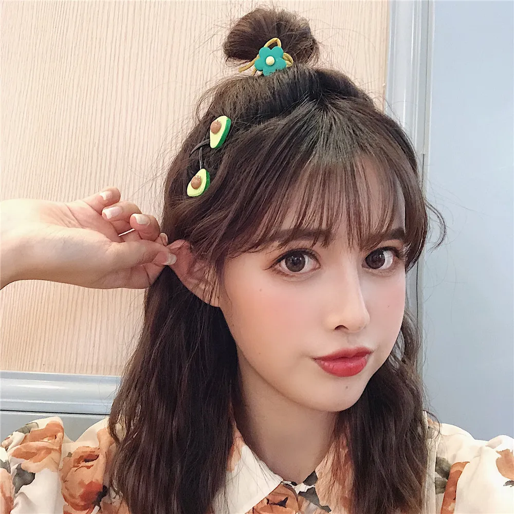 US $11.11 11% OFFCute Korean Hair Clip for Girls Hair Accessories Avocado Green Hairpin Set Women Ins Fruit Hair Rope Headdress Barrette PrincessHair