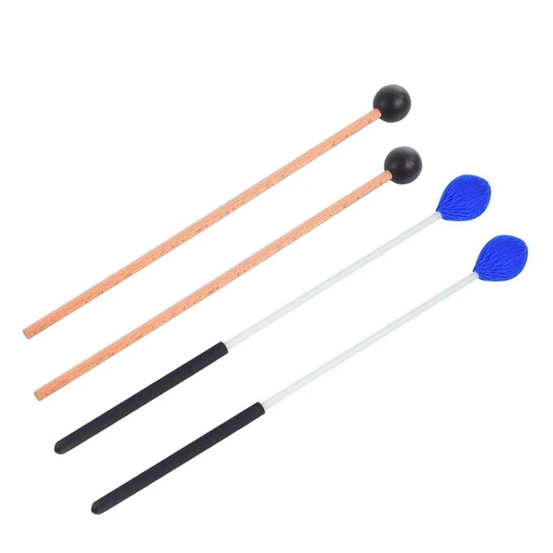 Marimba Mallets 1 пара средней жесткой пряжи Marimba Mallets и 1 пара резиновых Mallets палочки для ударных колокольчиков Glockenspiel M