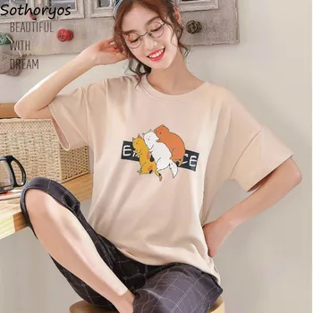 

Women Nightgowns Summer Cute Yellow Printed Short Sleeve Simple Daily Womens Sleepshirts Homewear Fashion New Arrival Harajuku