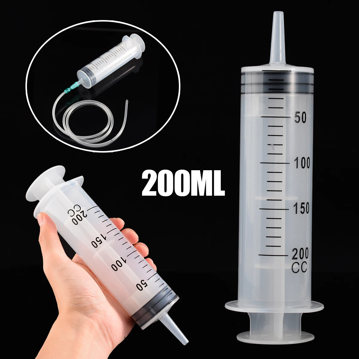 

1 Set Practical Feeding Accessories 200ml Large Capacity Plastic Syringe Inlet Pump Oil Measuring Syringe + 1m Silicone Tube