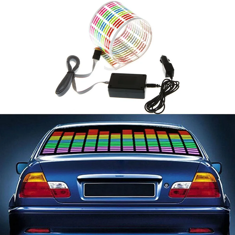 12V 45x11CM Car Sticker Music Rhythm LED Flash Light Lamp Rear Windshield Decorative Sound Activated Equalizer | Автомобили и