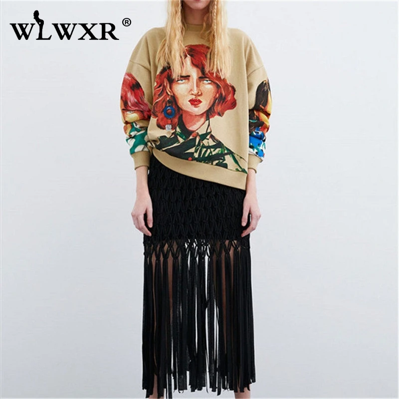 WLWXR Осенняя Повседневная Толстовка с принтом героев мультфильмов свободная
