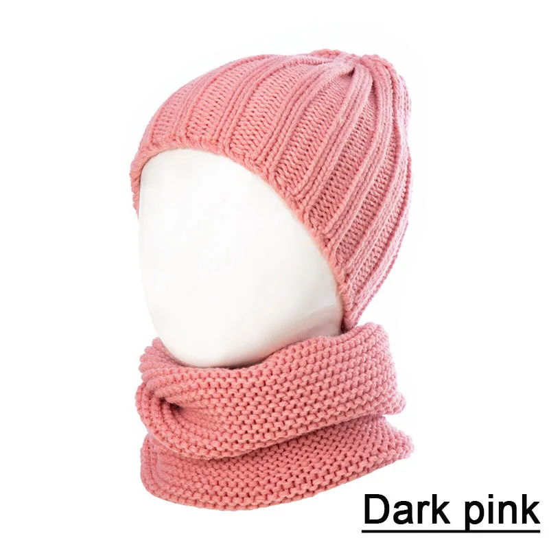 REAKIDS/Новинка; модные детские зимние комплекты из шапки и шарфа; теплые хлопковые вязаные шапки для мальчиков и девочек; костюм с шарфом; плотные детские шапки - Цвет: dark pink
