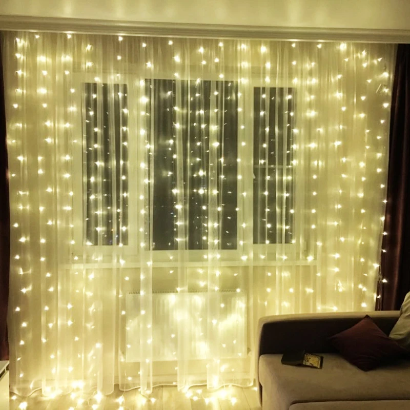 LED Holiday Curtain Lights Christmas Party Patio Window Decor Fairy Garland Lamp 